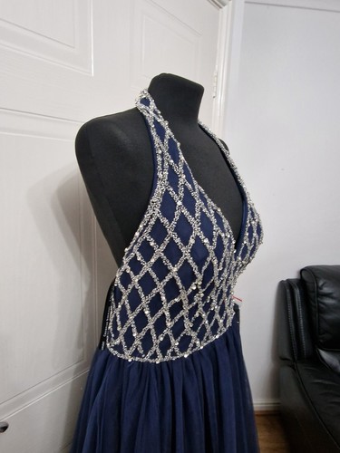 Christian Koehlert Prom Dress Navy Blue & Silver Uk Size 16 Eu 44 New - Imagen 5 de 10