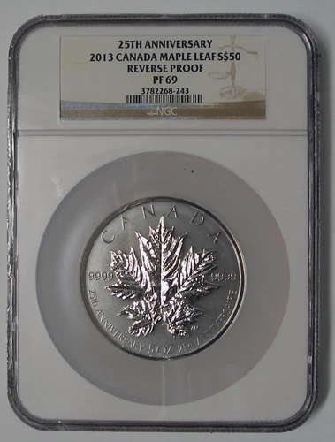 2013 $50 CANADA SILVER MAPLE LEAF IN PRESENTATION BOX NGC PR 69 REVERSE PROOF