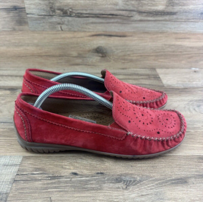 Gabor Flat Shoes Leather Suede Moccasins Red Size 6.5 laser cut flat comfort