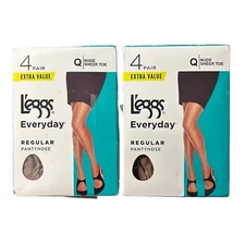 Leggs Everyday Regular Pantyhose Size Q Nude Sheer Toe 2 Boxes 4 Pairs Each Box