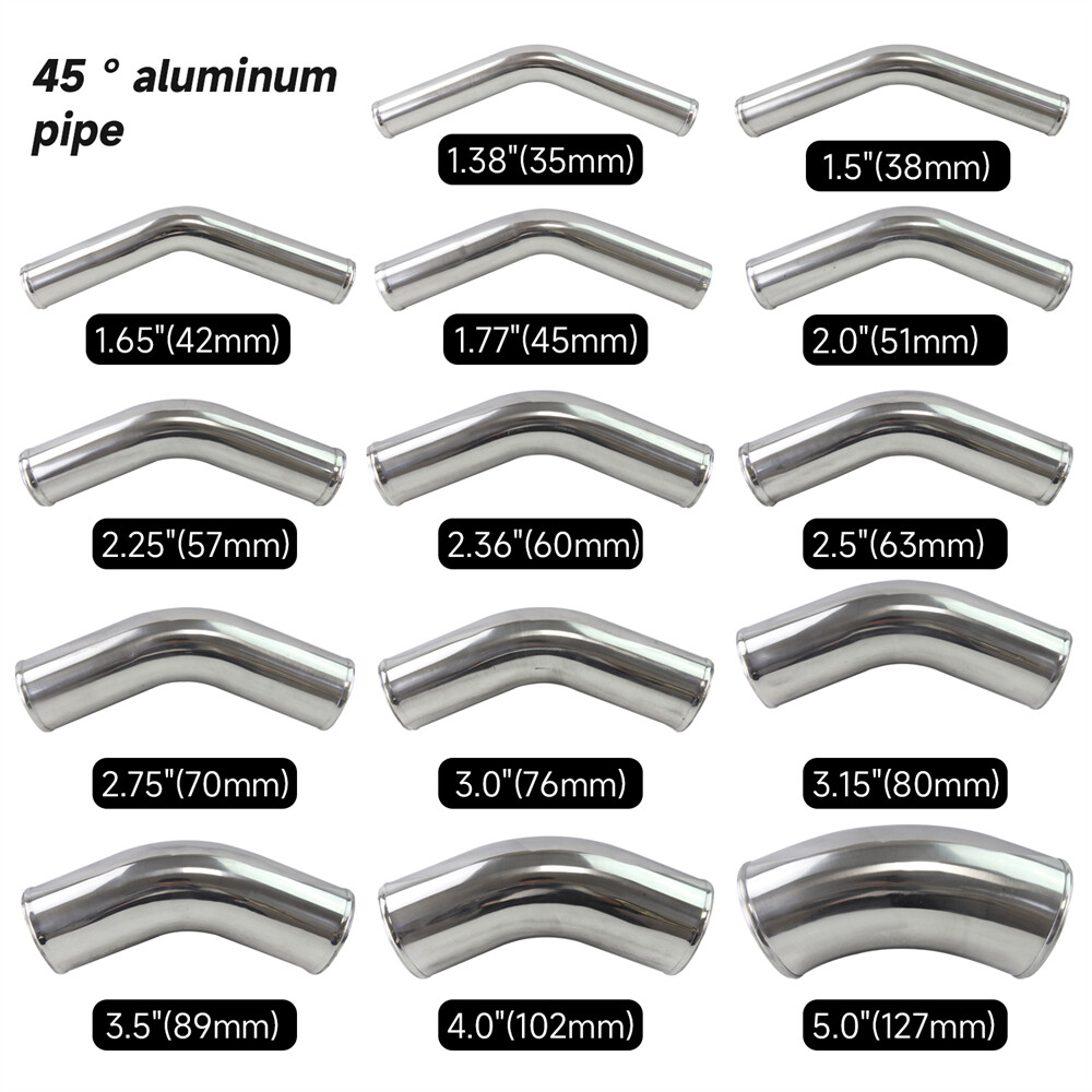 3" OD 45 Degree Bend 6064 Aluminum Alloy Tube Intercooler Pipe Surface Blasting Air Intake Connection Hose W Double Bead Roll 3 9 Length Black