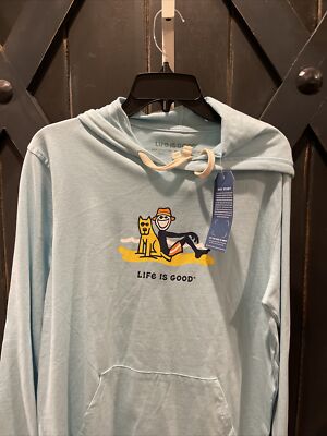 LIFE IS GOOD So Soft & Light HOODIE in Light Blue - Men s Size L - NWT