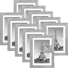 Set of 10 Picture Frames, 5x7 without Mat 4x6 with Mat for Wall Tabletop Display