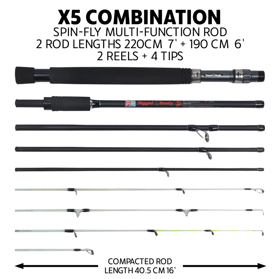 X5 комбинация мощный компактный путешествий удочка 1 спин + 1 нахлыстовая катушка + чехол 7' 2" - Изображение 2 из 4