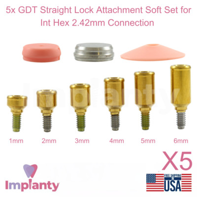 5x Dental Straight Lock Attachment Soft Silicone Set Titanium Int Hex 2.42mm