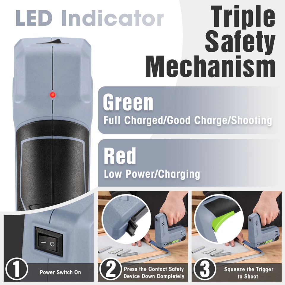 Pistola de clavos grapadora eléctrica inalámbrica WORKPRO 2 en 1 3,6 V 2,0 Ah grapadora grapas clavo Foto 3 de 4