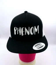 Yupoong Classic Trucker Mesh Hat Cap Phenom SnapBack Flat Brim Black & White