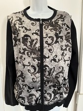 NEW JONES NEW YORK Women's Signature Black Gray Silver Zip Cardigan Sweater XL