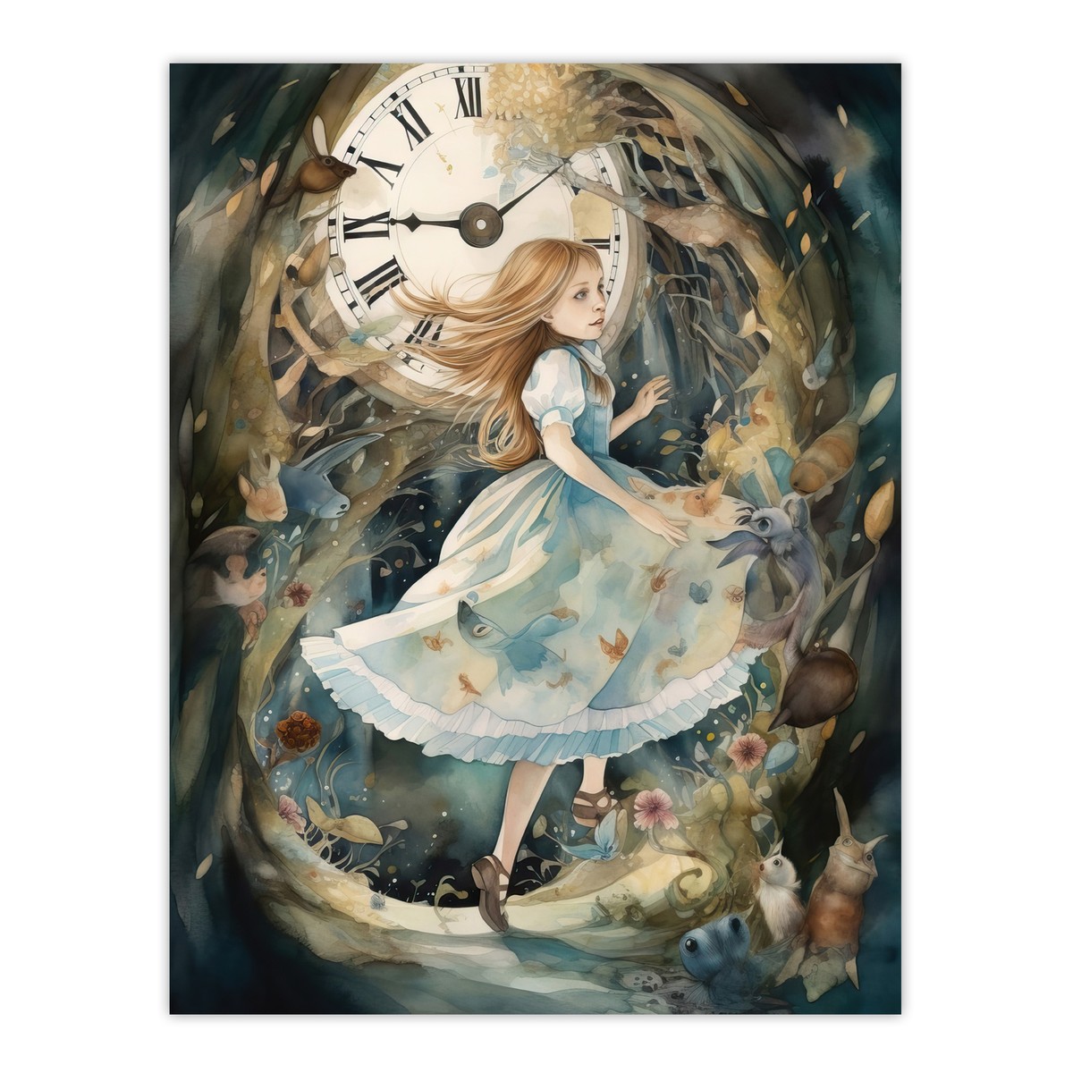 Alice In Wonderland Watercolour Down The Rabbit Hole Wall Art
