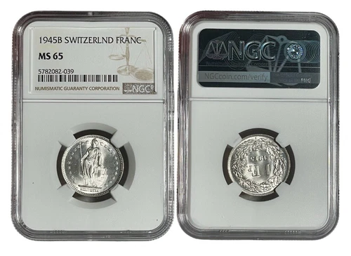 Switzerland, 1 Franc 1945B NGC MS65 Silver