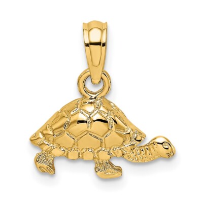 Mini Schildkröte Anhänger 10 Karat Gelbgold poliert und graviert