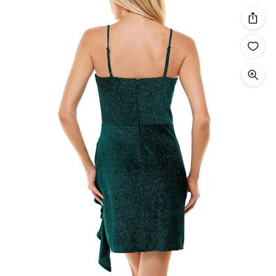 Trixxi Womens Juniors Metallic Gathered Mini Dress Green M