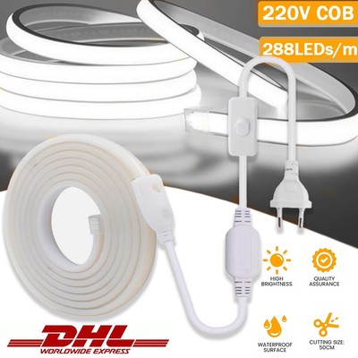 COB LED Streifen 230V 288leds/m Superhell Hohe Dichte Flex Schlauch Lichtband.