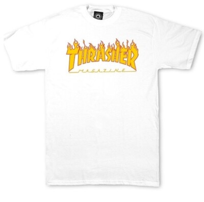 Thrasher Magazine T-Shirt Flame White Fiamme Weiß Tee Neu SALE Größe M