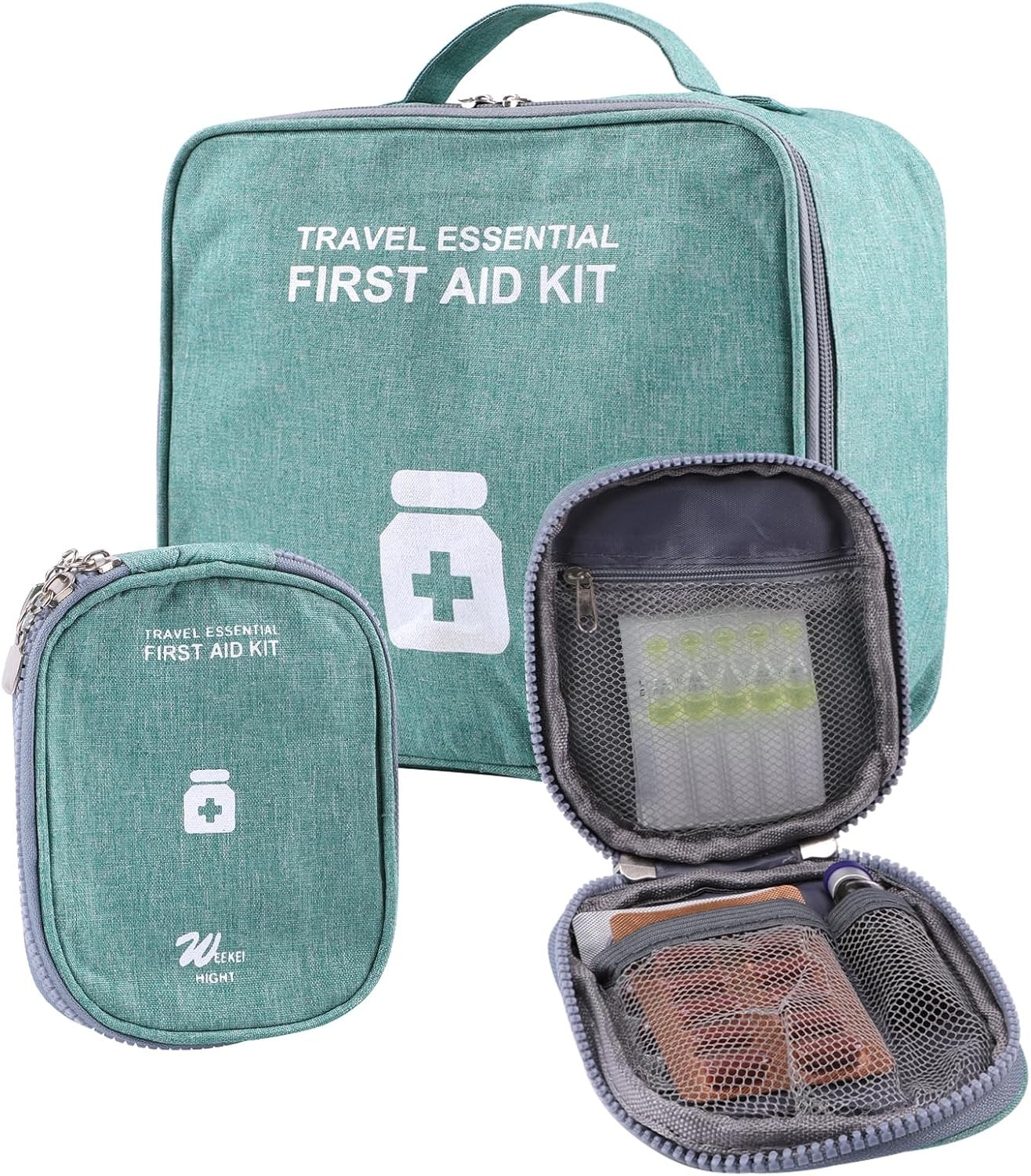 Reiseapotheke Set: 3 Tragbare Erste Hilfe Taschen in Grün für Zuhause & Unterweg
