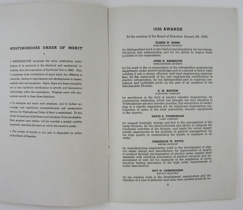 Vintage Westinghouse Ingegneria Elettrica Inventori Premio al Merito Programma 1936 - Foto 4 di 5