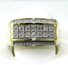 Natural Round Diamond Cluster Square Wide Men's Ring 14k Yellow Gold .30Ct