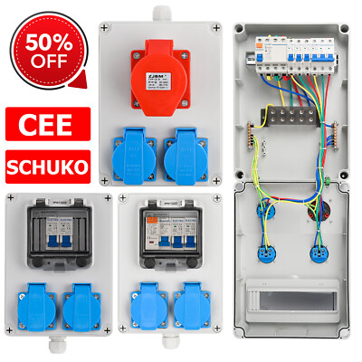 Baustromverteiler Kombi Wandsteckdose CEE 5P Schuko 230V Steckdosen 380V IP67 DE