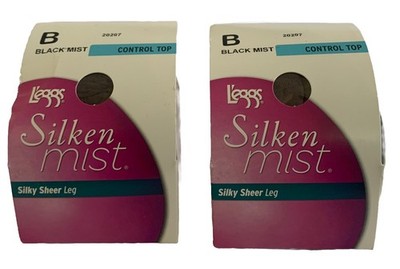 2X Leggs Silken Mist Control Top Pantyhose Silky Sheer Leg Black B Medium 20207