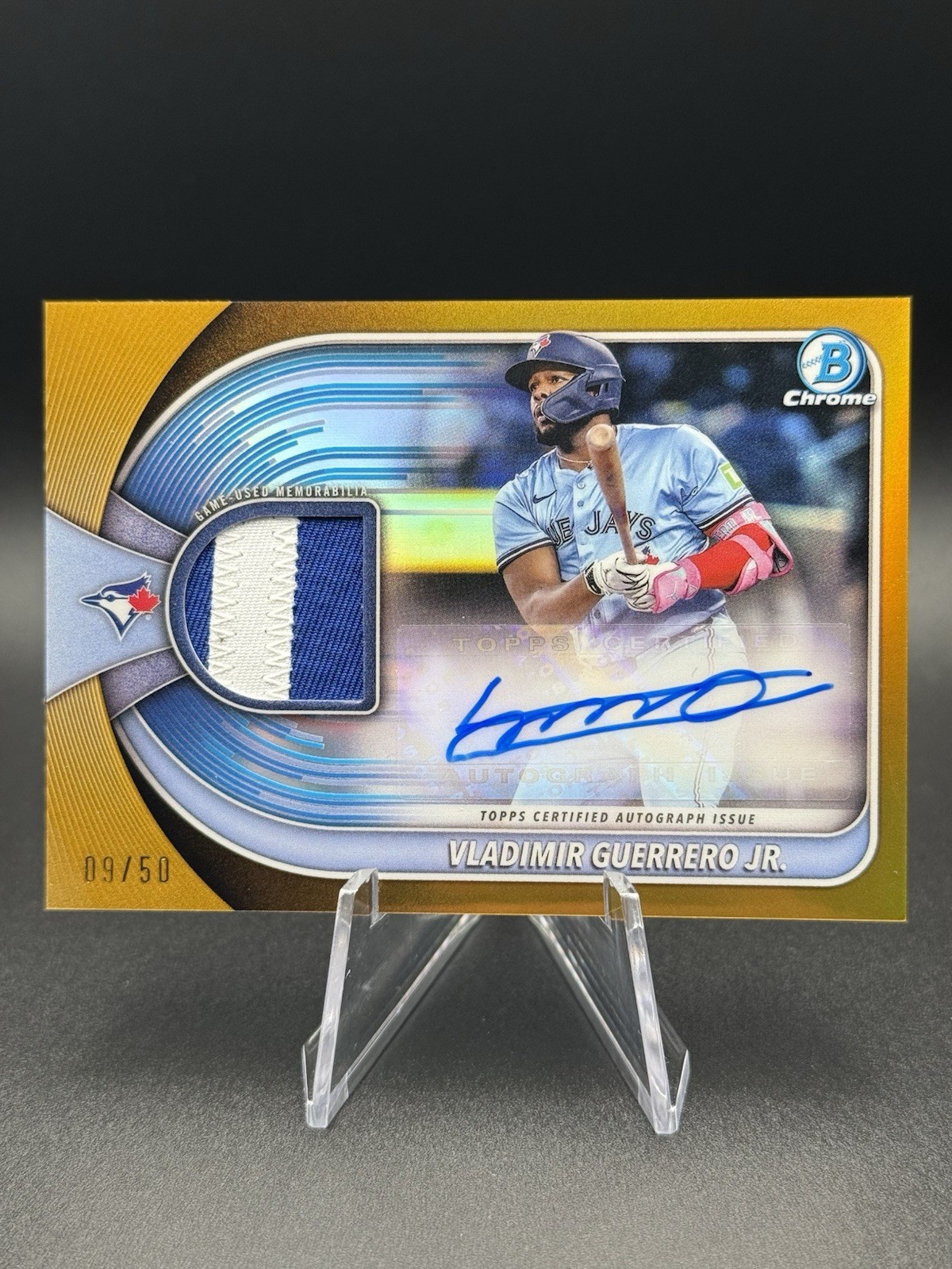 2025 Bowman Chrome #BCAR-VG Vladimir Guerrero Jr. Auto Patch Gold /50 Game Used view 1