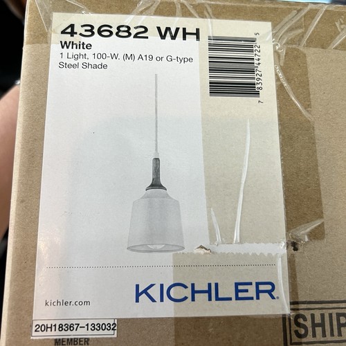 Kichler Danika Single Light 5" Wide Mini Pendant White w/ Wood Accent 43682WH - Picture 1 of 11