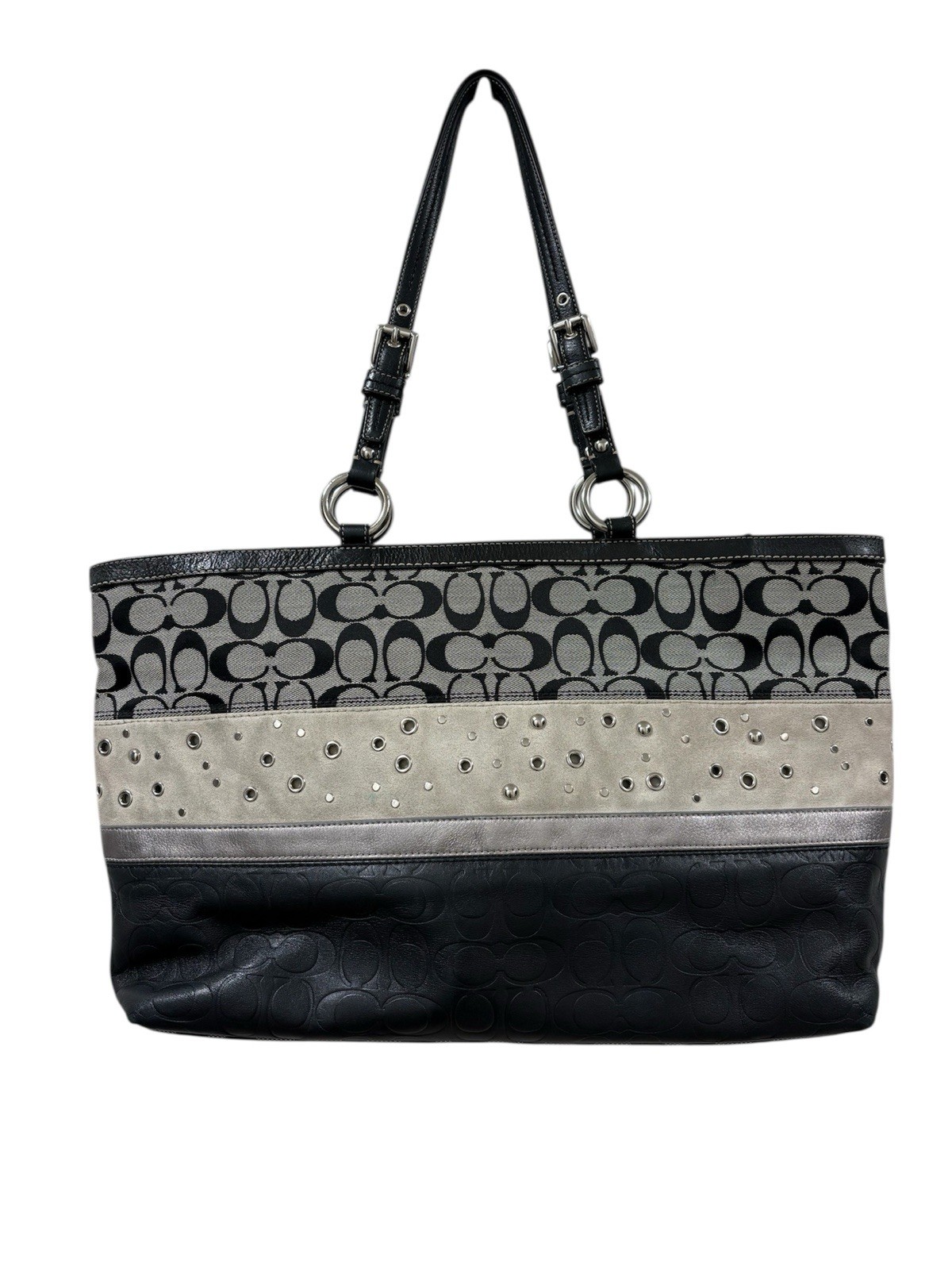 Coach Patchwork Large Tote Leather Trim Zipper Cl… - image 2