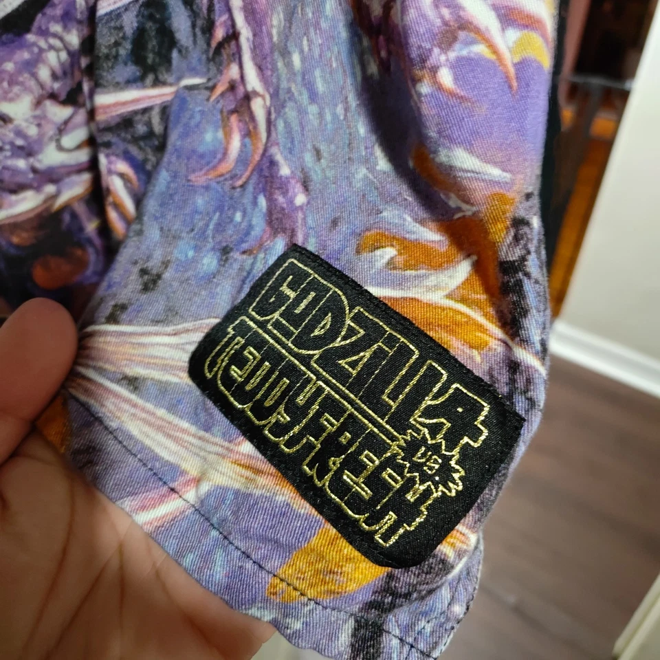 Teddy Fresh x Godzilla Shirt Mens Medium Black Camp Button Up Graphic Street - Image 2 of 4