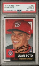 JUAN SOTO * PSA 9 w/ 10 GEM AUT0 * 2018 TOPPS LIVING SET ROOKIE CARD #43 METS RC