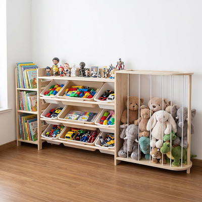 Kid'S Toy Storage Organizer with Bookcase & Plush Stuffed Animal Zoo, Multi-Bin 