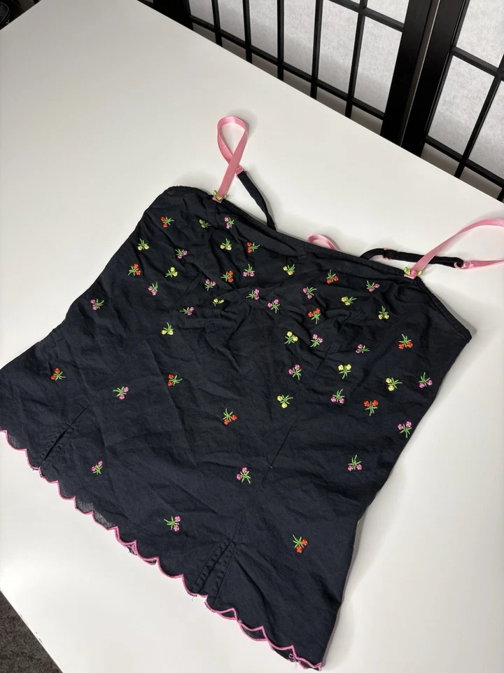 Betsey Johnson Vintage Y2K Babydoll Encaje Cami Top Lencería Negro Floral Talla M Foto 3 de 4