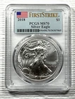 2018 American Silver Eagle 1 oz PCGS MS70 First Strike Flag Label