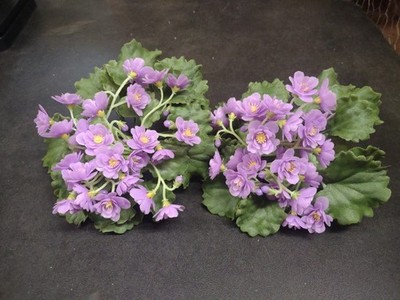 Set: 2 Vintage 60s Plastic African Violets Flower Plant, Lavender Violet Flowers