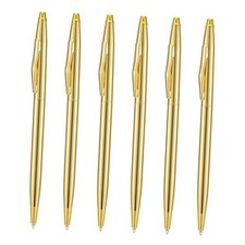 6 Piecesen Slim Metal Ballpoint Pen, 1mm Medium Point Black Ink Smooth Gold