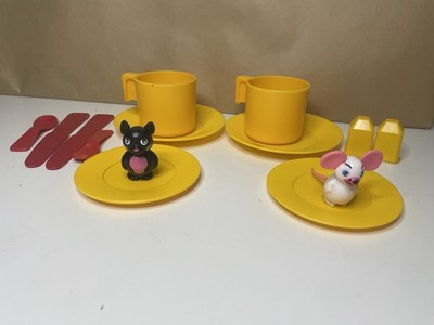Vintage 80er Jahre freche Maus & coole Katzenfiguren & Picknick Spielset Bluebird
