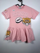 Kenzo Kids Girls Mini Dress Fit And Flare Tiger Graphic Pink Sz 8A 14.5x24