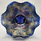 FENTON Blue Carnival Glass "Vintage" Standard Ruffled Bowl (8.75")
