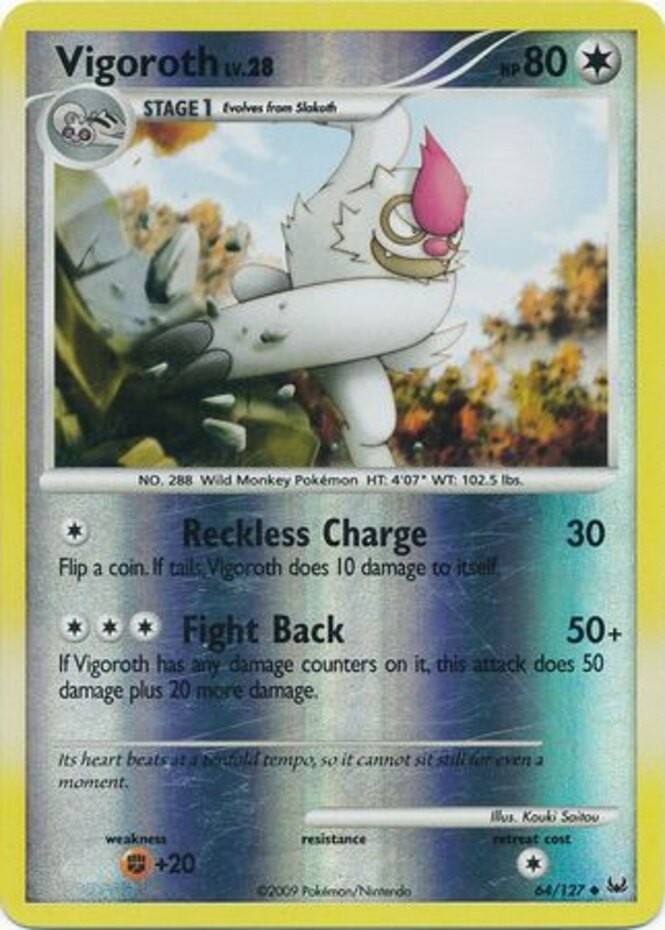 Vigoroth - 64/127 - Uncommon - Reverse Holo LP, English Pokemon Platinum