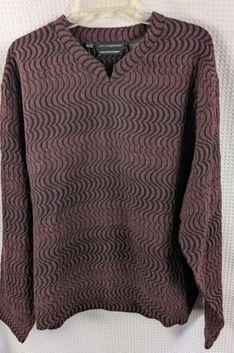 Vtg Jhane Barnes Maroon/Black Geometric Winesap V-neck Sweater Size XL NWT