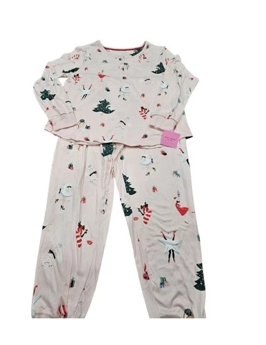 Kate Spade KS92719F Pink Party 681 Knit Cropped Pajama Set Size Large