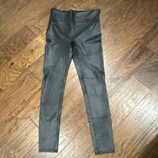 Spanx Faux Leather Black Ankle Leggings L/G High Rise Stretch Slimming