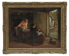 Haynes King “Seamstresses” Victorian Interior Oil Painting Framed 43" x 35.5"