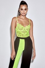 HOUSE OF CB 'Nadia' Neon Yellow Lace Bodysuit