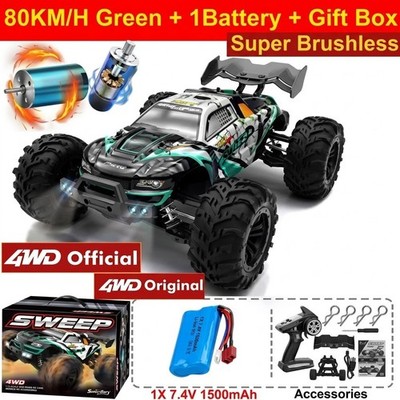 1/16 4WD RC Auto High Speed 80KM/H Brushless Ferngesteuerter LKW Buggy Blau