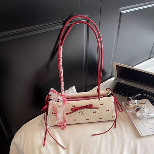 Korean Style Bow Lace Shoulder Bag Ribbon Armpit Bag Travel - Picture 7 of 14
