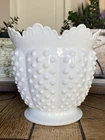 Vintage Fenton Milk Glass Hobnail Vase Planter white scalloped