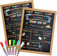 First and Last Day of School Sign 10"X12" - Double-Sided Chalkboard with Solid W