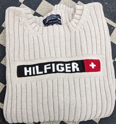 Tommy Hilfiger Knitted Heavyweight Sweater Womens XXL Logo Spellout Ribbed