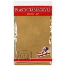 84'' Gold Round TableCloth Plastic Disposable