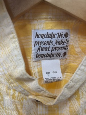 Vintage NAKE'U AWAI Shirt Men Yellow Check Print Honolulu HI
