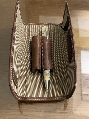 2 LIBELLE VORTEX Ballpoint Pens Ivory Swirl in Leather Pen Case. NEEDS INK REFIL - Picture 6 of 12